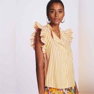 Anthropology Harshman Striped Ruffle Sleeve Top - Orange and White // Sz. large